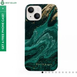 Burga iPhone 13 Tough Case in Green and Gold “Emerald Pool” with Ring Holder